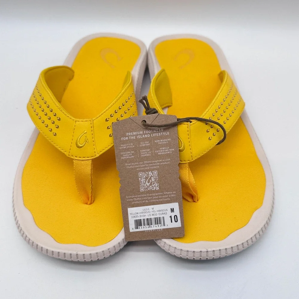 OluKai Ulele Sandals Mens 10 Yellow Hibiscus Flip Flop Thong